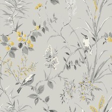 Image of Crown Mariko Elegant Bird Floral Wallpaper Metallic Highlights Trees Leaves