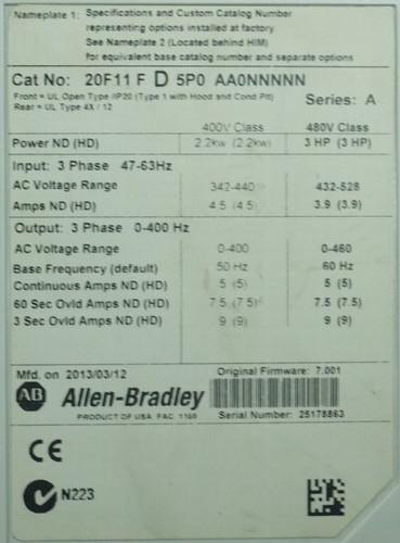 Allen-Bradley PowerFlex 753 20F11FD5P0AA0NNNNN Serie 3 HP A FRN: 1,005 probado bueno - Imagen 9 de 18