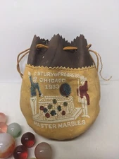 VTG 1933 Century of Progress Chicago World's Fair Master Marbles Drawstring Bag
