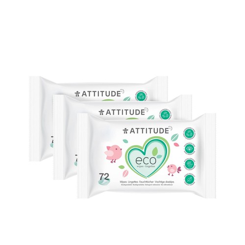 ATTITUDE Lingettes Biodégradables pour Bébé, Lingettes à Couches Non Parfumées à Base de Plantes pour Bébé...