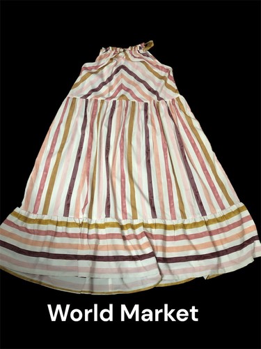 Maxi Vestido Halter a Rayas Rosa, Dorado, Borgoña y Blanco World Market, Talla L/XL - Imagen 2 de 6