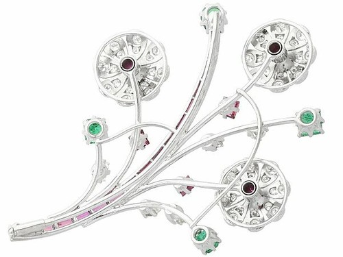 4.49CT Pink Ruby, 1.98CT Zambian Emerald & 3.89CT White CZ Spray Flower Brooch - Picture 4 of 8