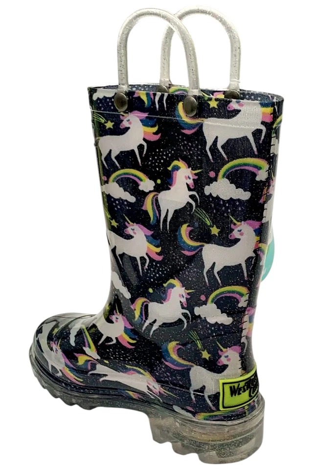 Western Chief Niño Niña Unicornio Cielo PVC Iluminado Bota de Lluvia Azul Marino Foto 3 de 3