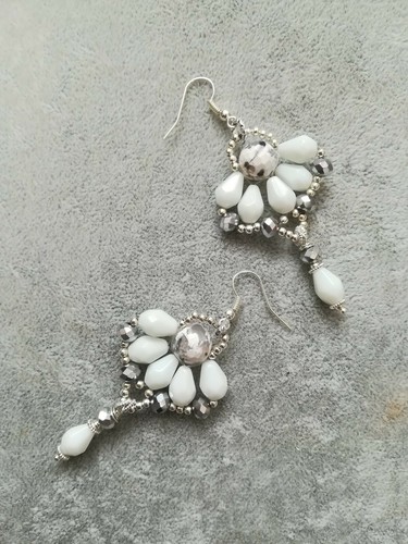 orecchini pendenti lunghi argento Agata sfaccettata muschiata, moda, eleganza - Foto 3 di 3