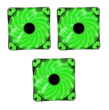 3 x Marvo Scorpion 120mm 1200rpm Green 15 x LEDs PC Case Fans 3+4-Pin 53.2CFM