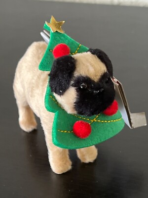 2024 Wondershop Felted Wool PUG DOG with Christmas Tree Decor Ornament NEW