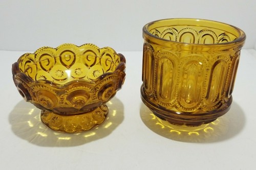 Vintage MCM Moon and Stars LE Smith Gold Amber Two Piece Fairy Lamp Candle 7"