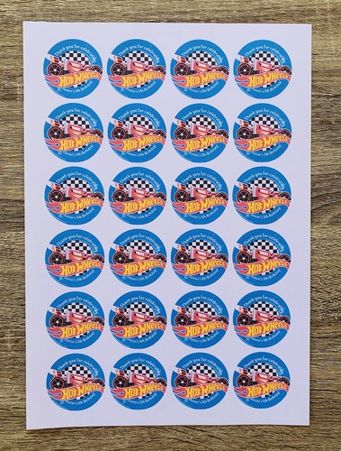 24x Personalised Hot Wheels Race Car Blue Birthday Party Lolly Bag Stickers - Picture 2 of 2