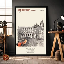 Monaco GP Poster Alberto Ascari Lancia Ferrari Wall Art Formula Racing Art Print