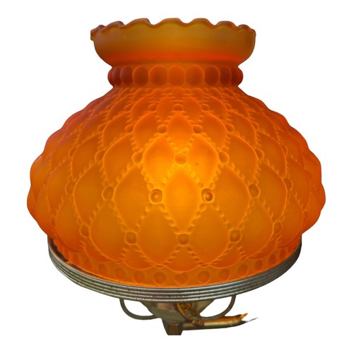 Vintage Oil Electric Brass Student Table Lamp Quilt Glass Amber Shade WORKS - Picture 10 of 23