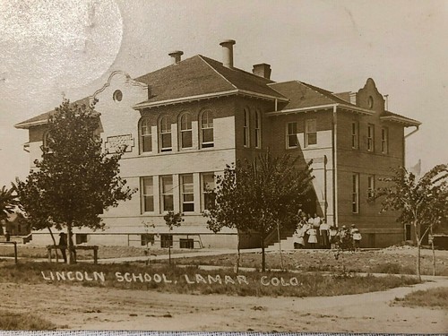 Foto postal real Lincoln School Lamar Colorado matasellada 1910  - Imagen 2 de 3