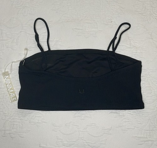 Minimale Animale Black Ribbed Cropped Tank Bandeau Adj Straps Lined Large New - Picture 3 of 6