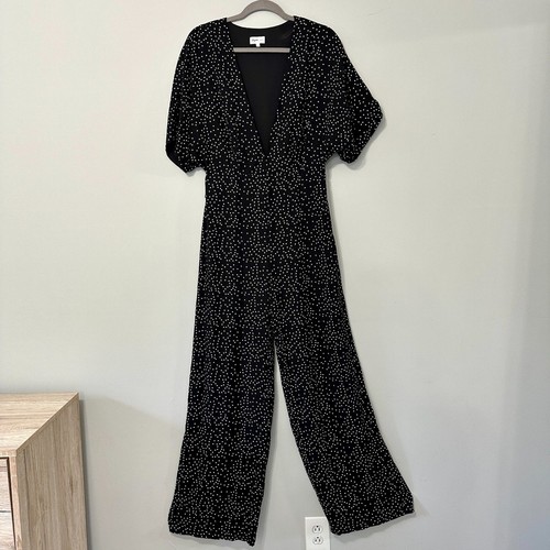 Revolve Shaycation Lisa Jumpsuit M Black White Polka Dot Wide Leg Packable Retro - Picture 2 of 10