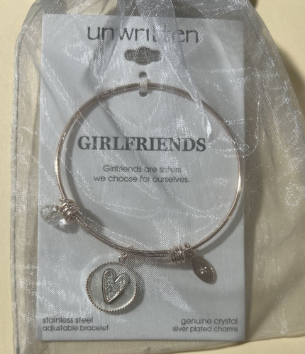 Unwritten Two-Tone Rose Gold Girlfriends Heart Charm Bangle Bracelet New - Picture 3 of 3