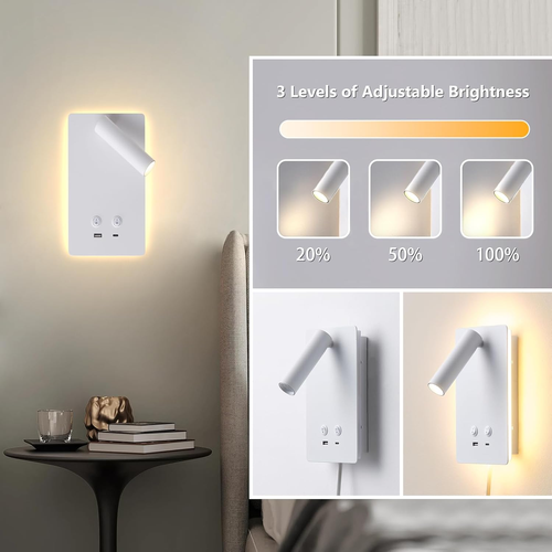 LED Wall Lamp Wall Mounted Reading Lights with 3 Brightness Dimmable, Adjustable - Bild 3 von 7