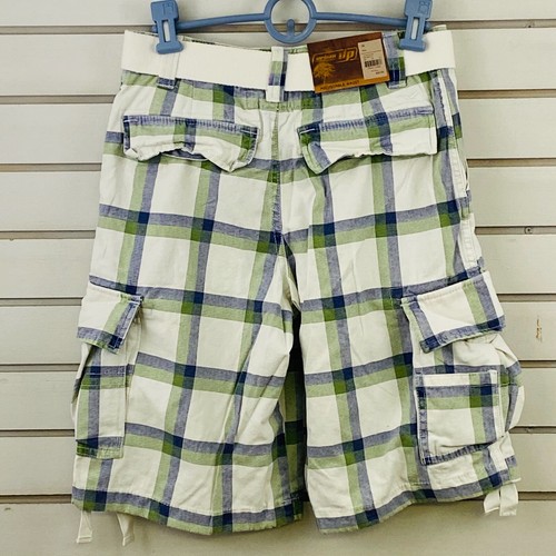 Youth Boys 16 Urban Pipeline Cargo Shorts Plaid Blue Green Belt 11" Inseam New - Picture 5 of 5