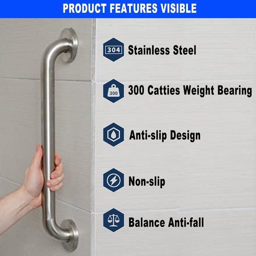12" Stainless Steel Grab Bar Bathroom Safety Handicap Shower Tub Handle Support - Picture 6 of 27