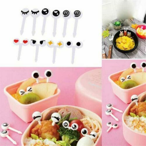 Party Bento 10x Cute Eye Cupcake Stick Food Fork Decor Box Fruit Picks Birthday - Picture 8 of 12