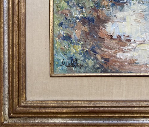 Pintura al óleo sobre lienzo postimpresionista vintage de mediados de siglo de la década de 1950 - Imagen 8 de 10