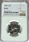 1964 25c Washington Proof Silver Quarter Dollar NGC PF67