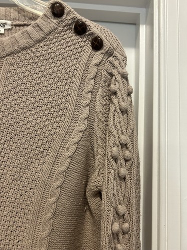 Women Winter Silks Size Medium Cable Pom Knit Sweater Fisherman Academia Preppy - Picture 5 of 7