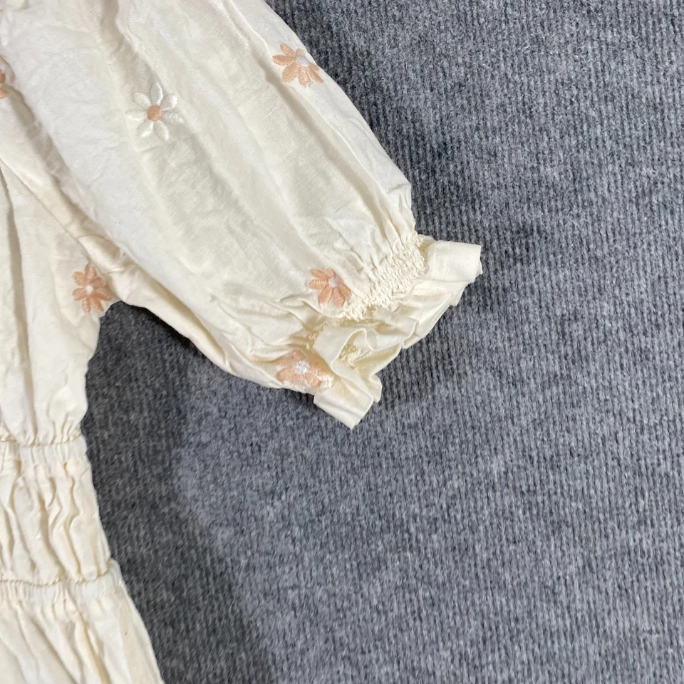 Ghanda Dress Womens XS Off White A Line Flower Peasant Midi Linen Coastal J2 - image 3 of 4