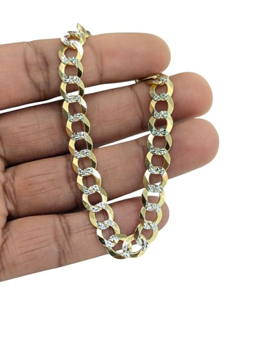 10kt Real Gold Solid Cuban Curb Diamond Cut Bracelet 8.5 mm For Men And Women - Picture 1 of 7
