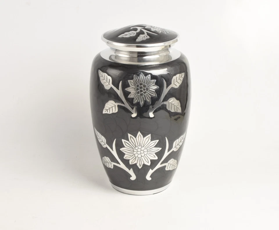 Funeral Urn For Adult Ashes –Black Sunflower Design Aluminium Cremation Memorial - Image 2 of 4