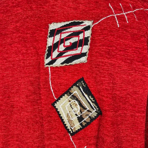 Vintage Keren Hart Women's L Jacket Red Black Patchwork Button Front Textured - Picture 5 of 14