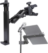 iPad Holder - Side Mount Tablet for Mic Stand, Dual 360 Black 