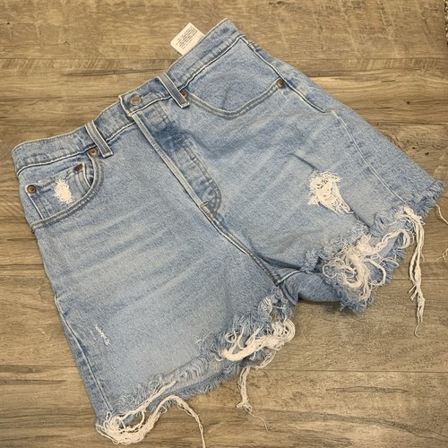 Pantalones Cortos Levi’s Ribcage Cintura Alta Botón Corte Mosca Lavado Ligero Envejecido 28