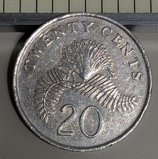 1985 Singapore 20 Cents Circulated KM# 52