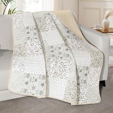 50"x 60" Quilted Throw Blanket- Microfiber Quilt Throw with Boho Patchwork Pa...