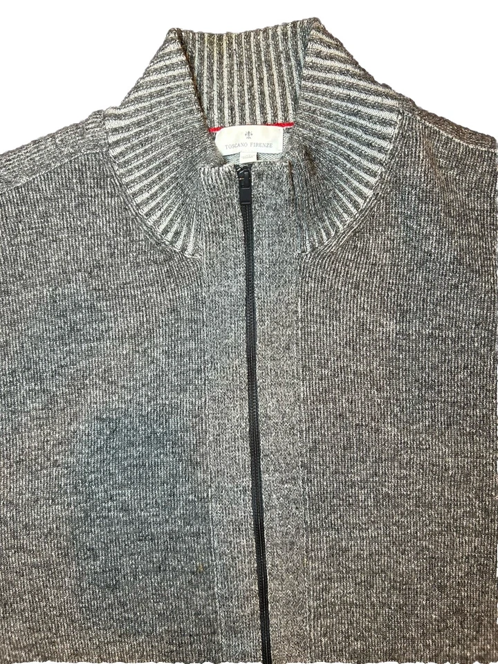 Toscano Firenze Merino Wool Sweater Mens 3XL Full Zip Cardigan Gray Pockets Warm - Image 4 of 4