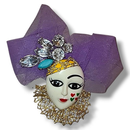 Broche broche máscara bufón carnaval vintage años 80 arlequín mascarada carnaval - Imagen 2 de 4