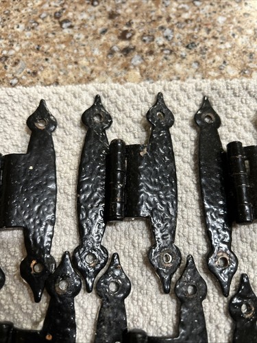 Vintage Hammered Black Colonial H Style Offset Hinges Cabinet Doors 22 - Picture 5 of 14
