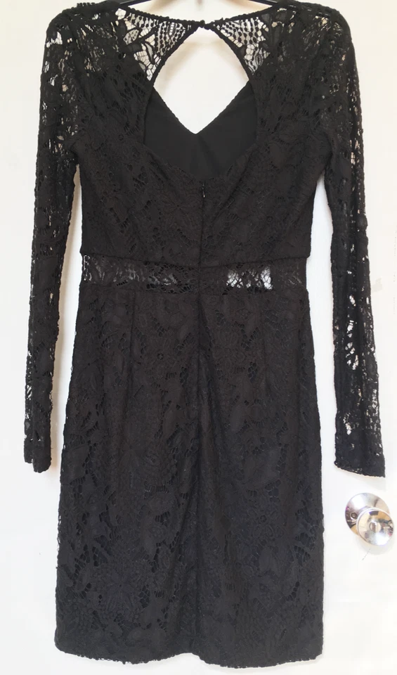 Vestido GUESS Pequeño Negro Talla 6 | Bordado Encaje Opaco Cintura Forrado Sexy Gótico Foto 2 de 4