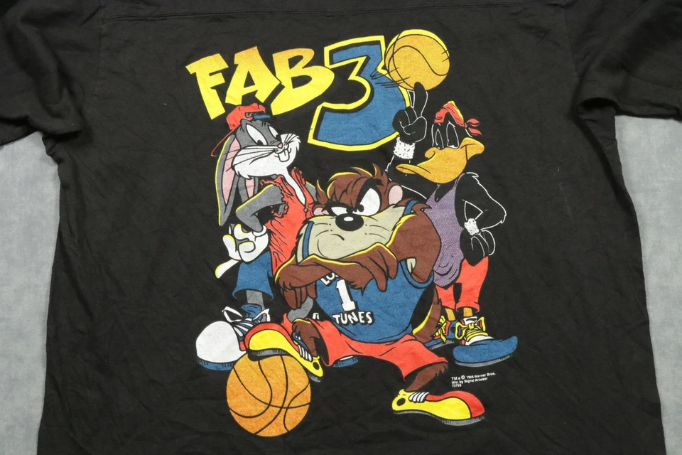 Vintage Looney Tunes Shirt Mens X-Large Fab 3 Bugs Daffy Taz Basketball 90s - Image 2 of 4