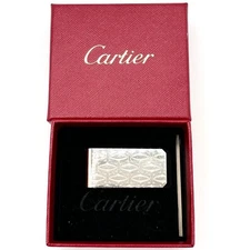 Cartier Money Bill Clip Wallet Holder 2C Logo Metal Silver Used w/ Box