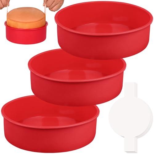HUAKENER 10 Zoll Runde Kuchenform, 3er Pack Silikon Kuchenformen mit 100 Stück Kuchen - Bild 9 von 12