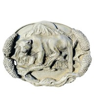 Vintage 1981 Bergamot Mountain Lion Belt Buckle BD2 Pewter Wildlife Cougar Scene