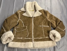 True Grit Womens Jacket Size XL Brown Faux Suede Sherpa Lined Western Coat