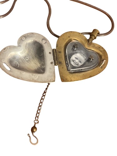 Vintage Thomas Mann Sterling Silver Bronze Heart Locket Necklace 28" 39.7g - Picture 5 of 8