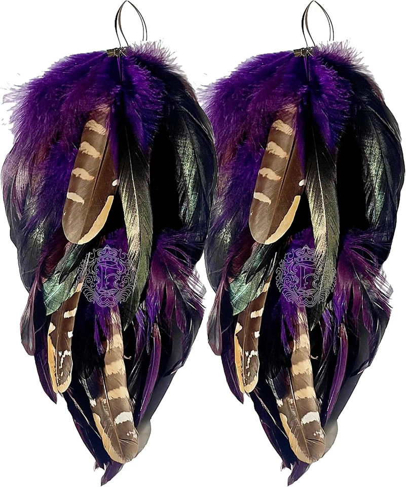 Pendientes colgantes boho chic con plumas de ciruela - ligeros e hipoalergénicos Foto 4 de 4