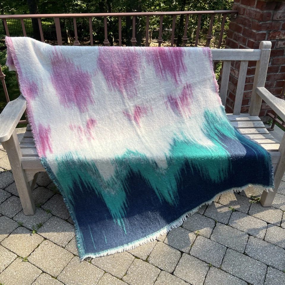 Cobertor Anthropologie padrão abstrato WooL decoração de parede dormitório mistura 50"x60" - Imagem 3 de 3