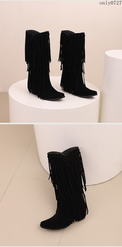 Halbhohe Damenschuhe Quaste Fransen Wildleder Blockabsatz Western Cowgirl neu - Bild 12 von 27