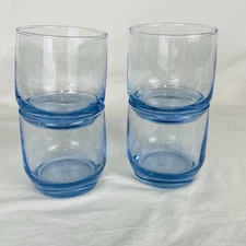 Set of 4 Vintage Anchor Hocking Newport Saturn Blue Rocks / Juice Glasses