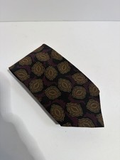 Vintage Valentino Cravatte Mens Tie Black Burgundy Gold Medallion Paisley Italy