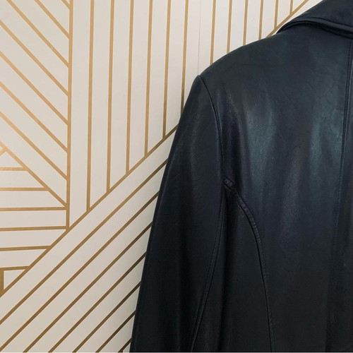 Kenneth Cole Reaction Leather jacket zipper front long line silhouette collar L - Picture 6 of 9
