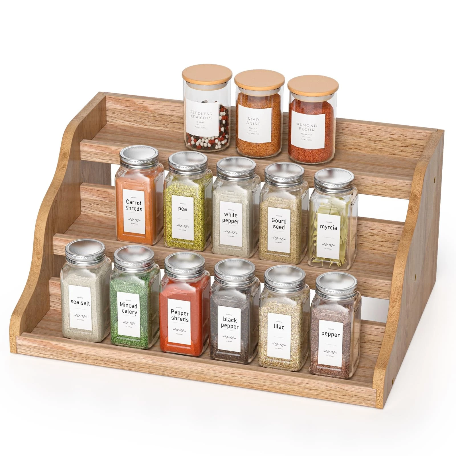 Tiered Spice Rack Organizer for Cabinet, Wooden Spice Rack for Countertop, Sp...